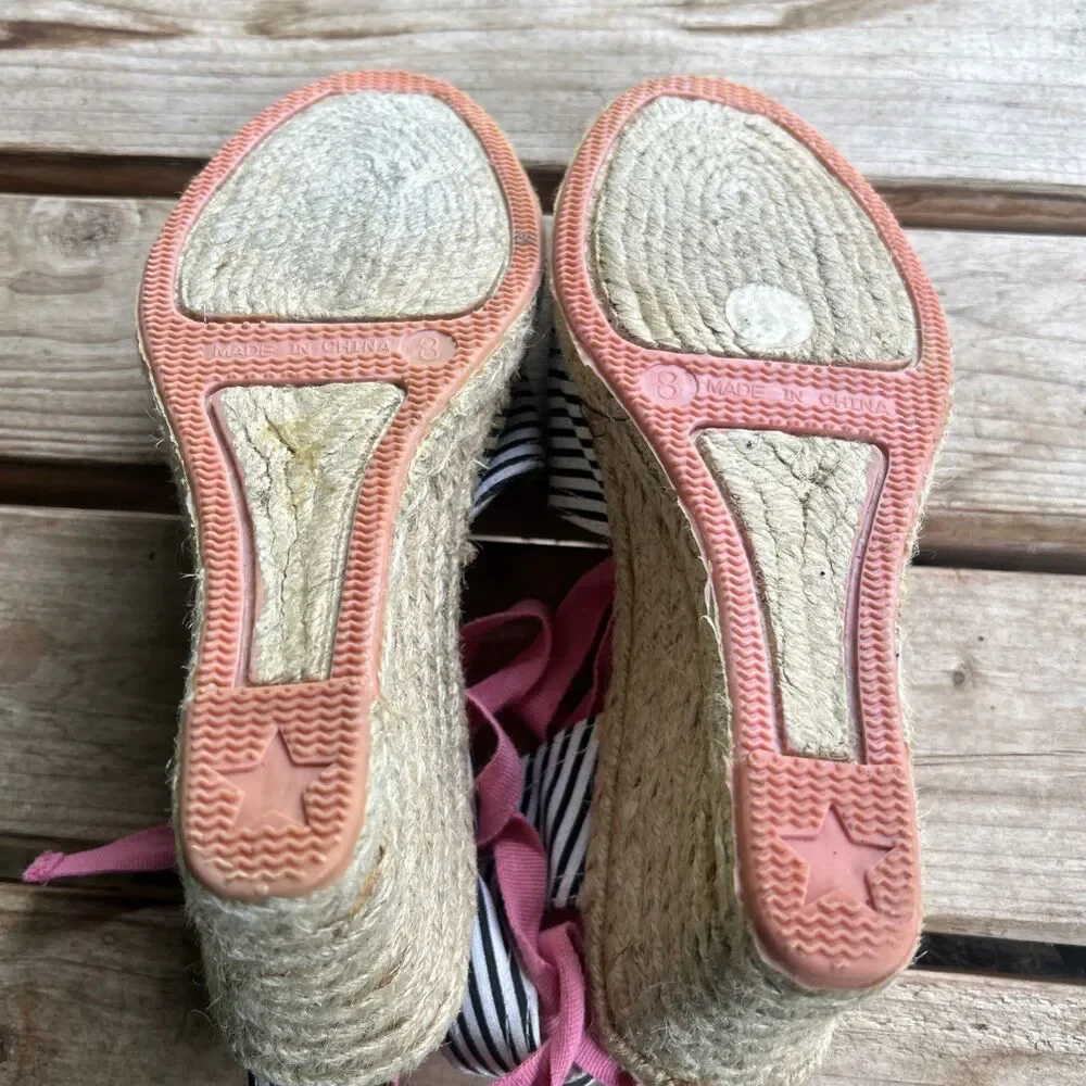 Gap Womens Espidrille Sandals Size 8 Stripe Lace Up Black And Pink